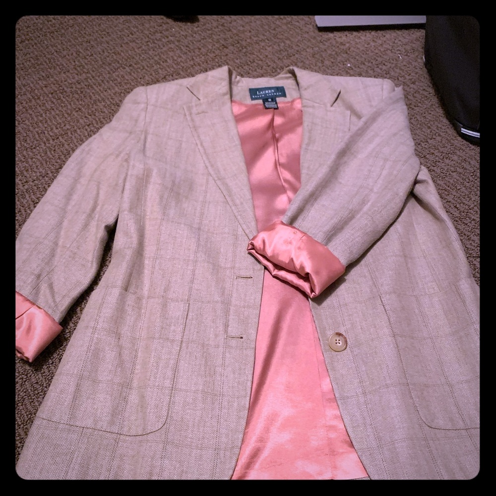 Ralph Lauren Tan Tweed blazer with peach lining